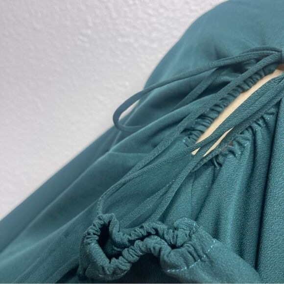 Abercrombie & Fitch XS Tall Long-Sleeve Front Tie Mini Dress Dark Teal - Picture 4 of 8